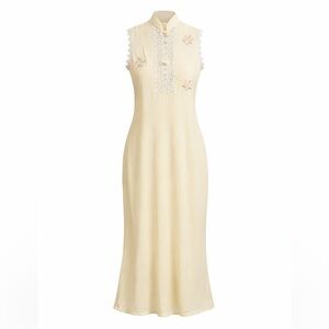 Eve Stillman VTG Nightgown Cream Appliqué Flower Lace High Neck Mandarin Collar